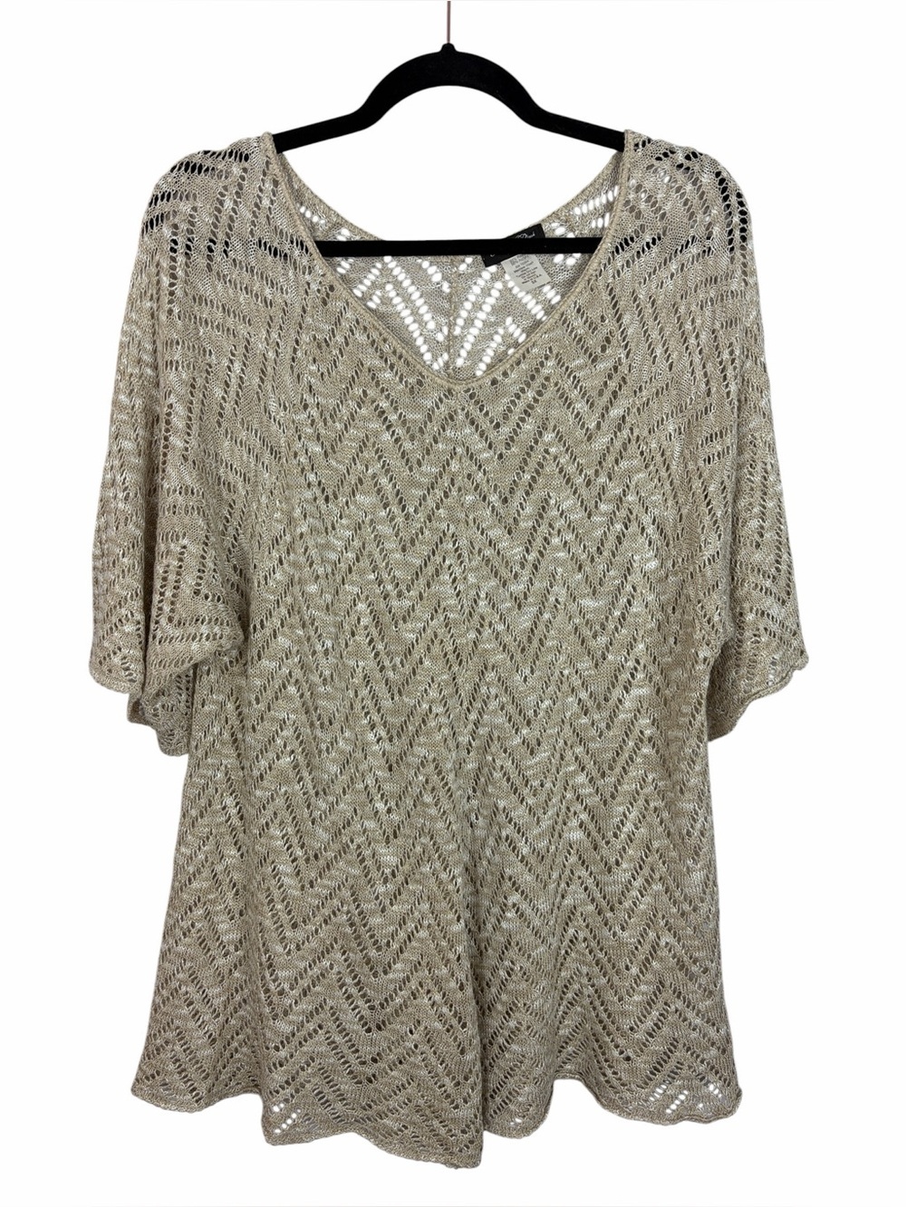 Brittany Black Woman 3X Beige Open Knit Crochet Tunic Sweater Boho Cover Up